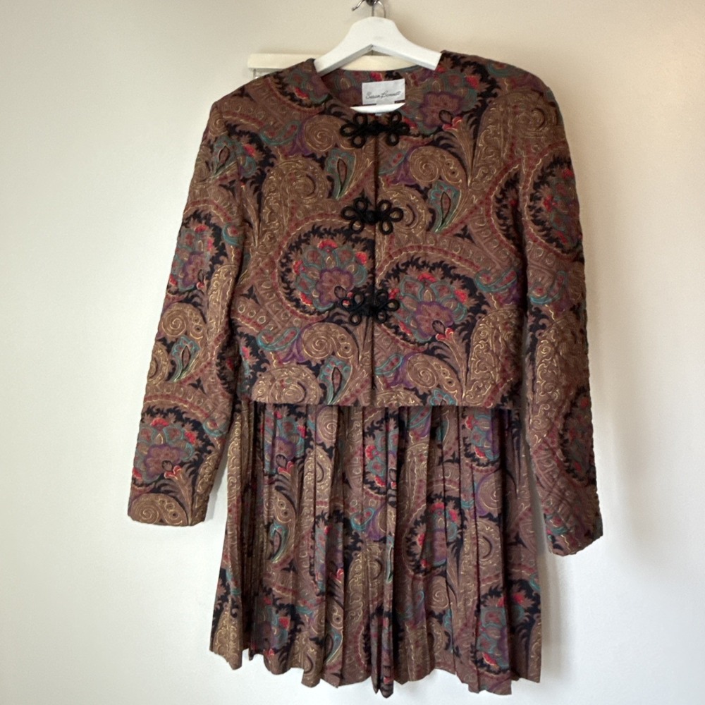 Vintage‎ Susan Bennett Blazer & Skirt Set Size 10 Quilted Crop Granola Mod 80s